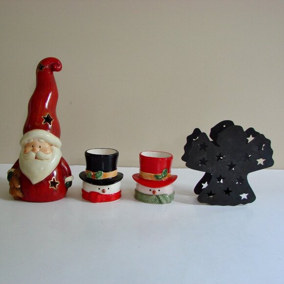 4 Christmas Candle Votive Tealight Holders Santa Snowmen Angel - Picture 2 of 11